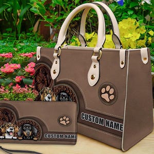 Sac à main et portefeuille personnalisés en cuir pour chien, sac à bandoulière pour chien teckel, sac personnalisé, sac à main rétro, cadeau de fête des mères, cadeau pour maman.
