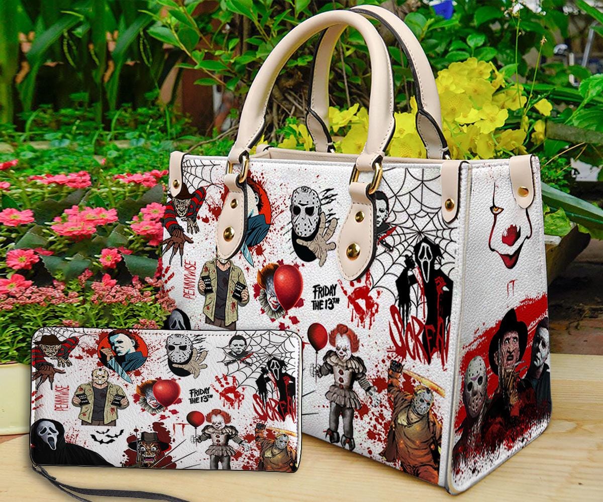 Personalized Horror Halloween Leather Handbag & Wallet, Horror Leather Bag, Shoulder Bag, Crossbody Bag, Top Handle Bag, Gift For Mom.