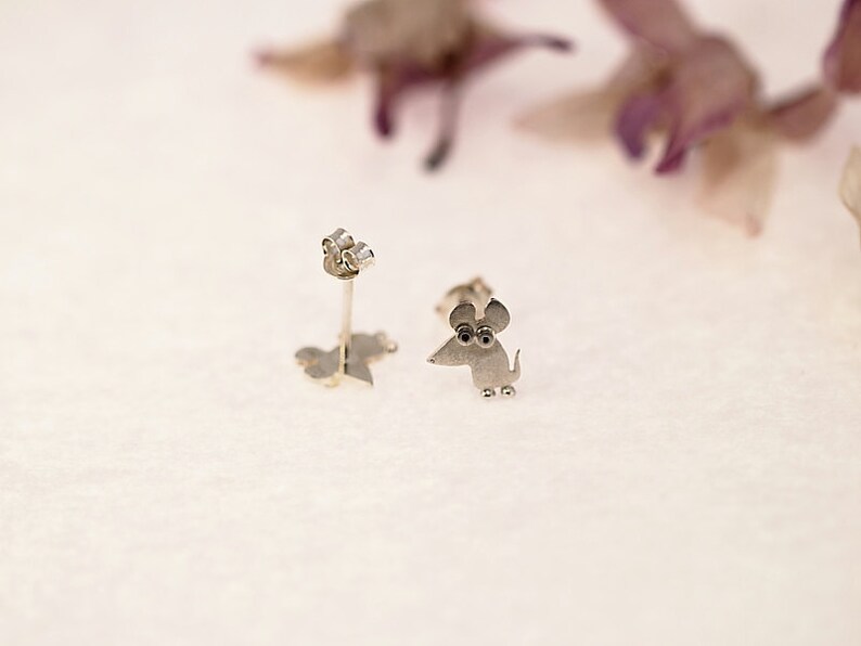MOUSE Stud Earrings Sterling Silver Mini Zoo series image 3
