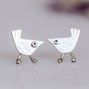 Little BIRD Earrings Sterling Silver Mini Zoo series image 1