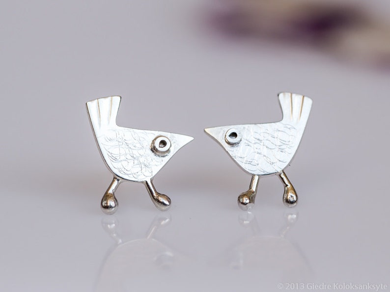 Little BIRD Earrings Sterling Silver Mini Zoo series image 1