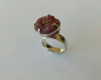 Raw red ruby silver women ring size 8 us/ 18,3 eu