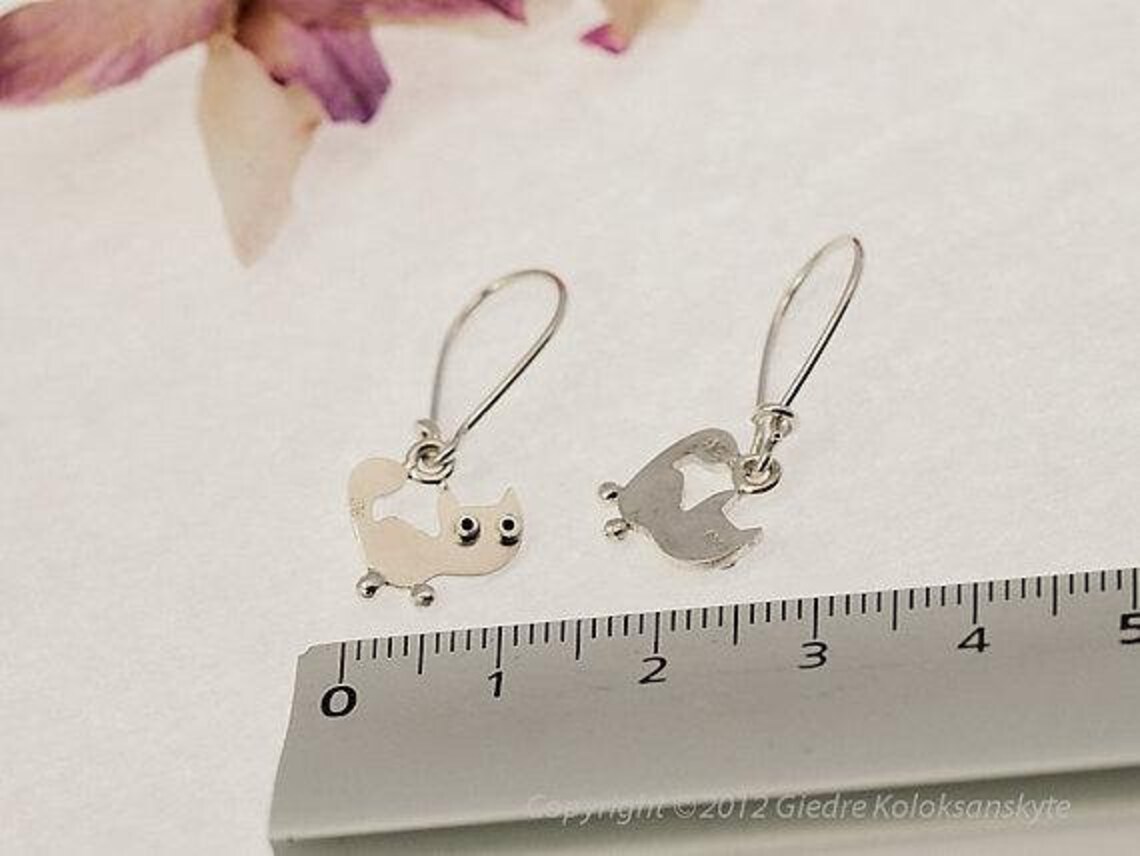 Sterling Silver Kitten Cut Out Stud Earrings