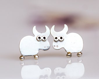 BULL Stud Earrings Sterling Silver Mini Zoo series