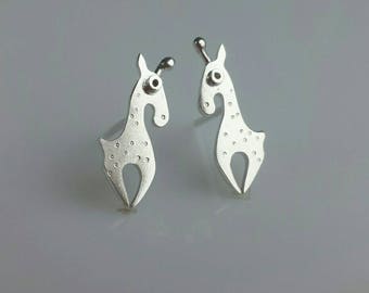 Boucles d’oreilles à clous en argent GIRAFFE de la série Mini Zoo