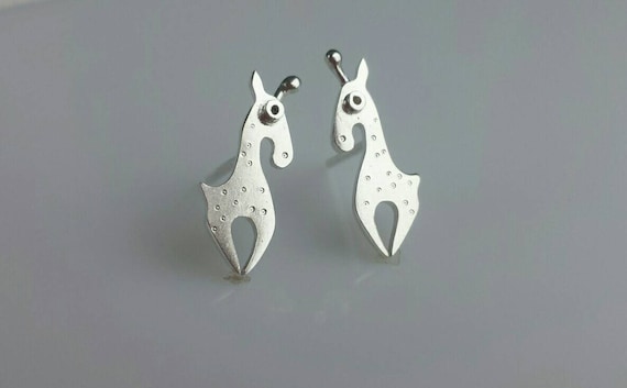 Boucles D'oreilles Clou Argentées *girafe - Mignonnes, Plaquées Argent - Neuf Avec étiquettes