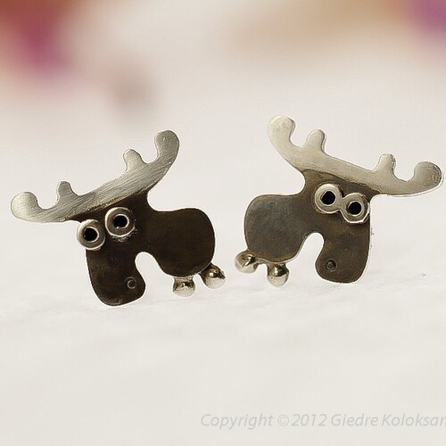 Pendientes de botón MOOSE de plata de ley, serie Mini Zoo
