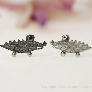 KROKODIL Ohrstecker Sterling Silber Oxidiert Mini Zoo-Serie