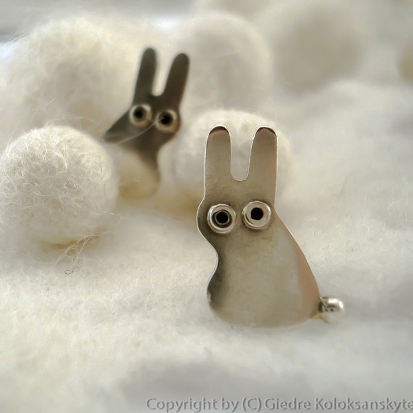 Bunny RABBIT Stud Earrings Sterling Silver Mini Zoo series