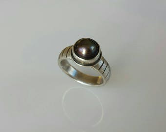 Blue pearl silver Love women ring MADE to ORDER