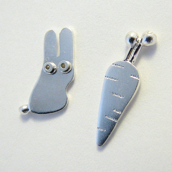 Bunny RABBIT CARROT Sterling Silver Stud Earrings Mini Zoo series