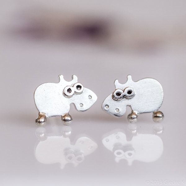 HIPPO Stud Earrings Sterling Silver Mini Zoo series