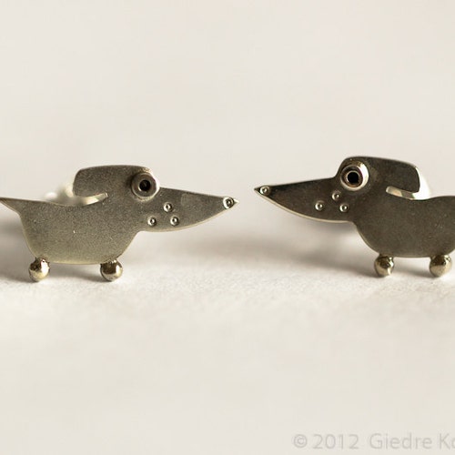 Pendientes de plata de ley WEENIE DOG Mini Zoo.