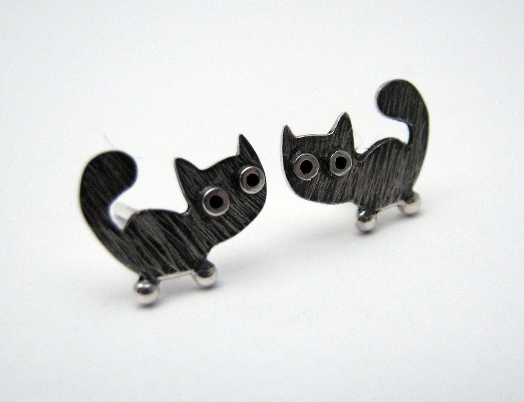 Kitty CAT Stud Earrings Sterling Silver Black Patterned Mini Zoo Series ...