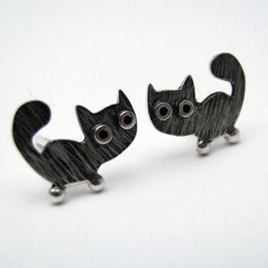 Kitty CAT Stud Earrings Sterling Silver Black Patterned Mini Zoo series