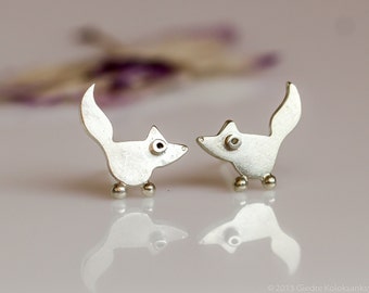 Boucles d'oreilles FOX en argent sterling, série Mini Zoo