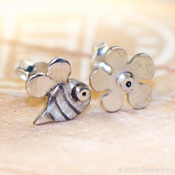 BEE and a FLOWER Combo Sterling Silver Stud Earrings