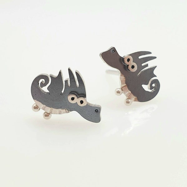 DRAGON Silver Stud Earrings Mini Zoo series