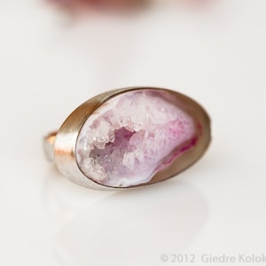 White Pink Druzy Agate Onyx Sterling Silver Ring size 6 1/2 image 1