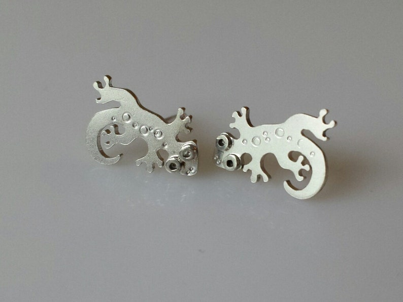 GECKO Silver Stud Earrings Mini Zoo series image 1