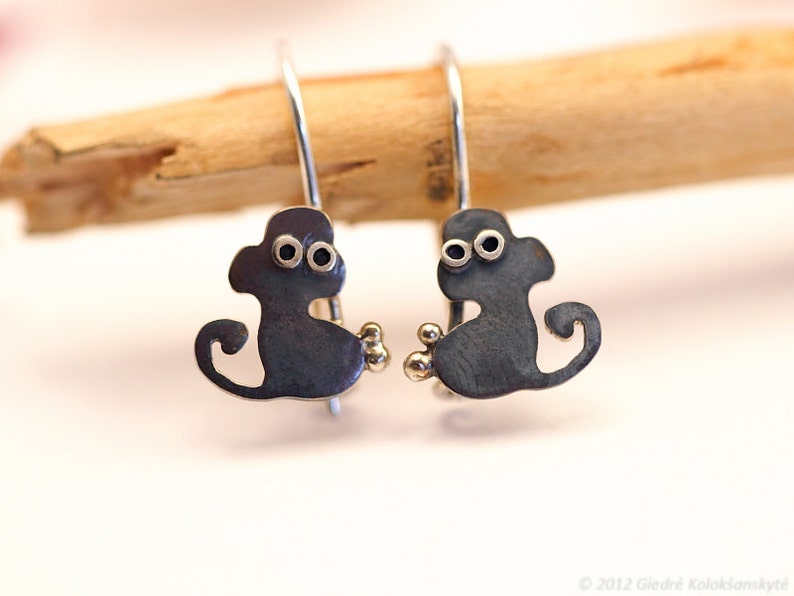 MONKEY Silver Hook Earrings Mini Zoo series image 1