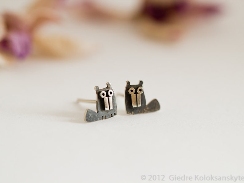 BEAVER Stud Earrings Sterling Silver Mini Zoo series image 2