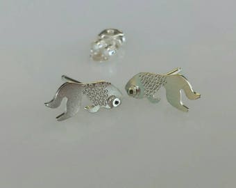 KOI gold fish Sterling Silver Stud Earrings Mini Zoo series