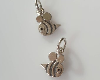 Bee charm pendant Sterling Silver Oxidized Patterned Mini Zoo series