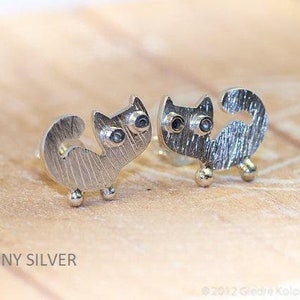 Kitty CAT Stud Earrings Sterling Silver Black Patterned Mini Zoo Series ...