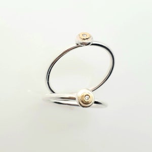 MOTHER DAUGHTER matching silver rings with golden dot and diamonds