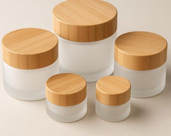 Empty jars with bamboo lids, frosted glass cream jars, cosmetic containers, 5 to 100g glass bottles, make-up containers, travel cosmetic jar