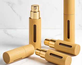 Wooden perfume atomizer 5/10ML, Portable container for liquid cosmetics, Mini empty refillable travel spray, bamboo bottle, gift