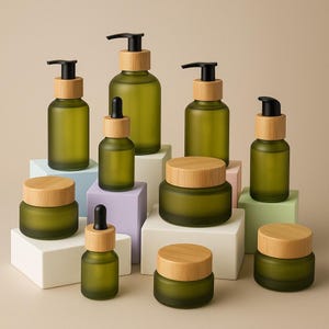 Parfümflakon aus natürlichem Bambus, grünes Glas, AfricCream-Dankesglas, DIY-Kosmetik, mehrere Pumpflaschen für Shampoo, Reisebedarf, 15 ml–200 ml