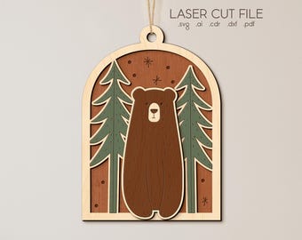 Christmas Tree Toy SVG for Glowforge, Laser cut files, Christmas ornament, forest, bear