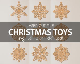 Zestaw zabawek choinkowych w formacie SVG dla Glowforge, pliki wycinane laserowo, ozdoby świąteczne, płatki śniegu