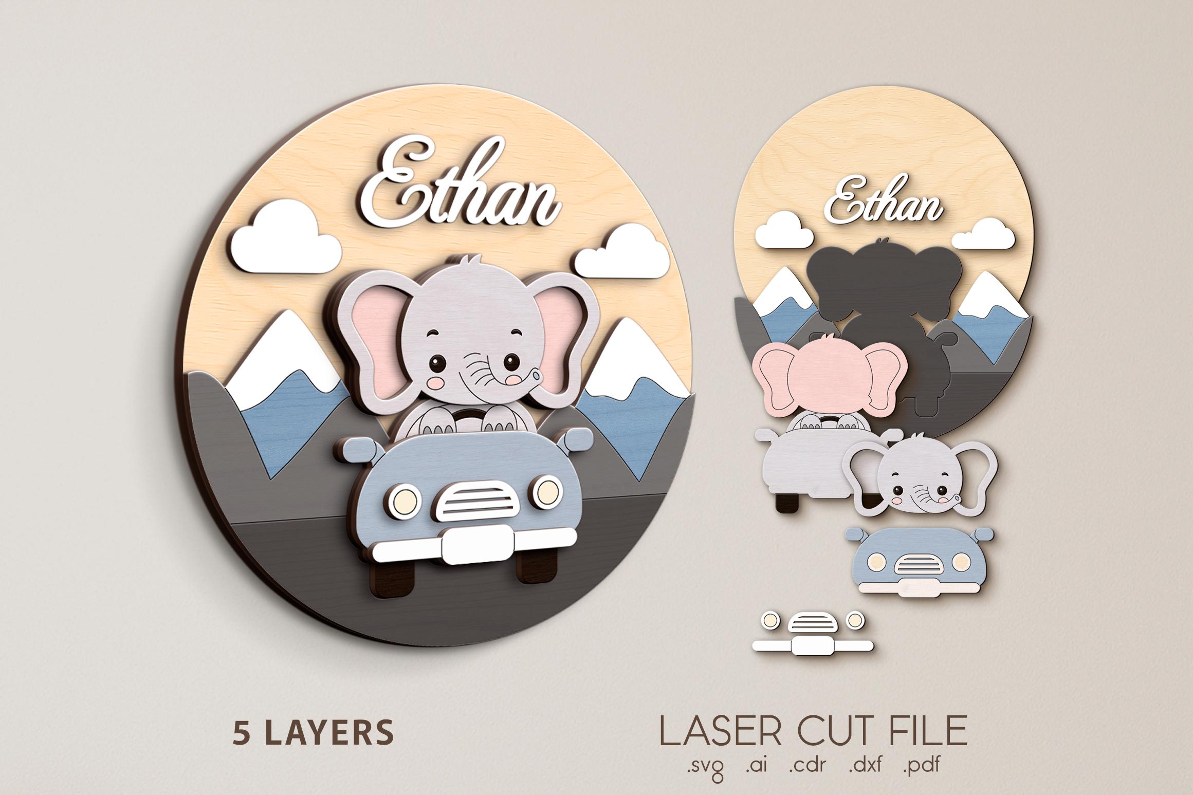Baby Name Signs SVG for Glowforge, Laser Cut Files, Nursery Round Decor ...