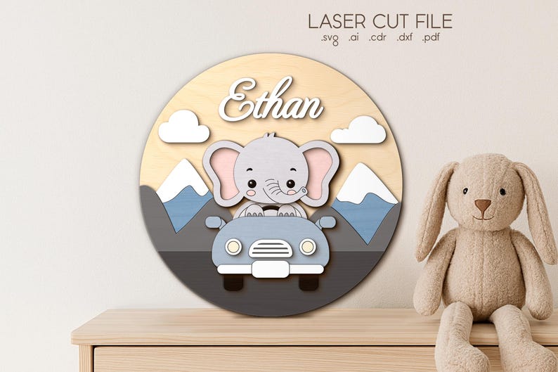 Baby Name Signs SVG for Glowforge, Laser Cut Files, Nursery Round Decor ...
