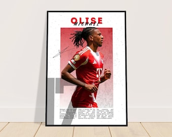 Pôster de futebol de Michael Olise | Arte de parede de Olise | Impressão de futebol | Presente para um fã de futebol | Pôster de futebol autografado | Bayern de Munique