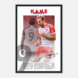 Harry Kane Football Poster | Kane Wall Art | Soccer Print | Gift for Football Fan | Signed Football Poster | Sports Decor | FC Bayern