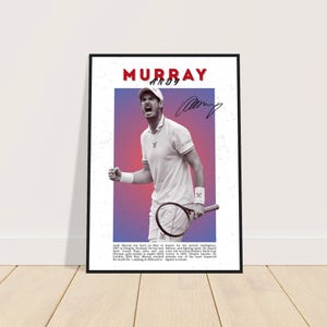 Póster de tenis de Andy Murray | Arte mural de Murray | Lámina de tenis | Regalo para aficionados al tenis | Póster de tenis firmado | Decoración deportiva | Gran Bretaña
