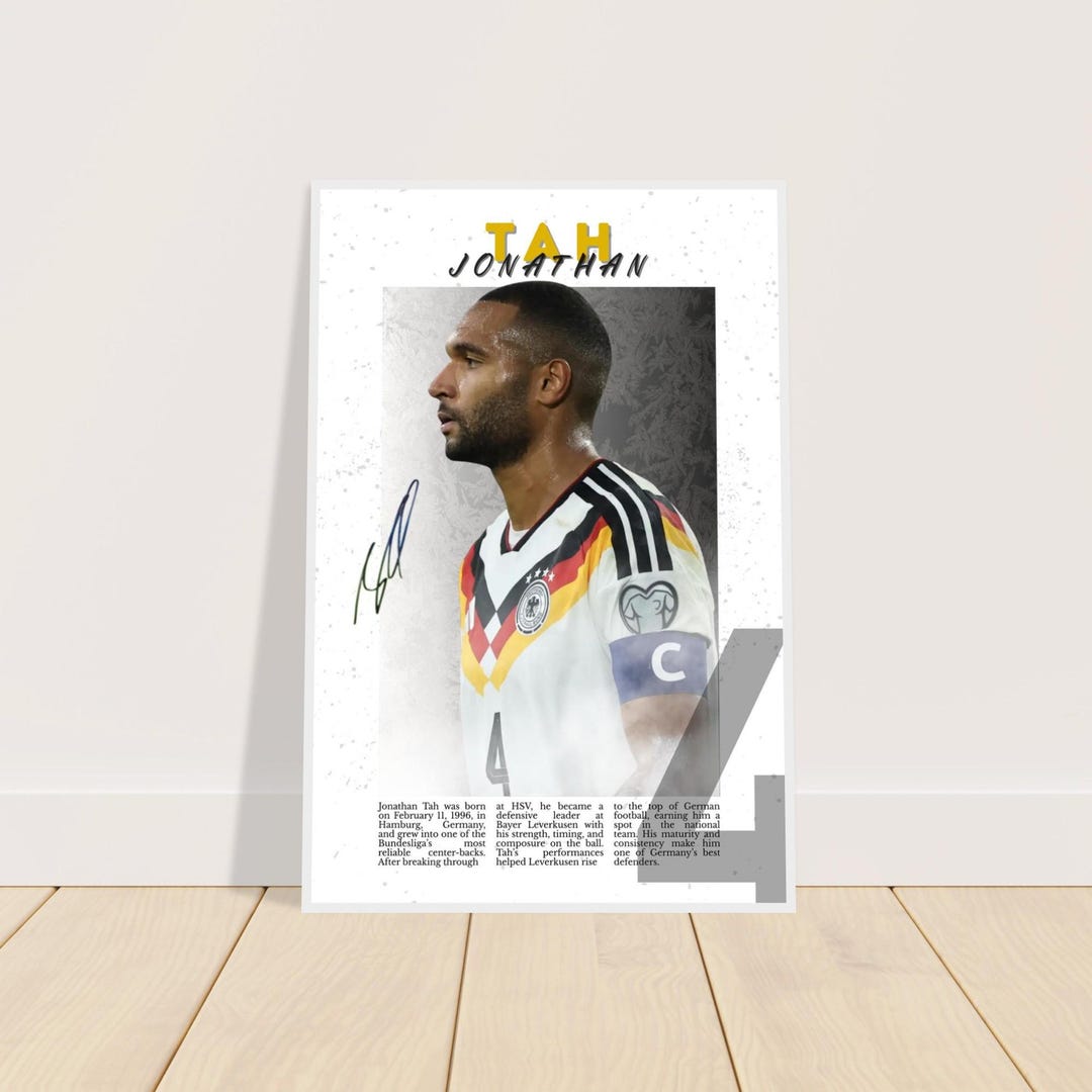 Jonathan Tah Football Poster | Tah Wall Art | Soccer Print | Gift for ...