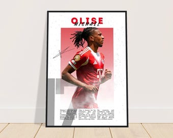 Pôster de futebol de Michael Olise | Arte de parede de Olise | Impressão de futebol | Presente para um fã de futebol | Pôster de futebol autografado | Bayern de Munique