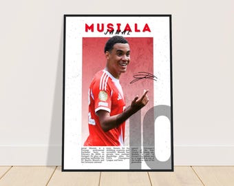 Pôster de futebol de Jamal Musiala | Arte de parede de Musiala | Impressão de futebol | Presente para um fã de futebol | Pôster de futebol autografado | Bayern de Munique