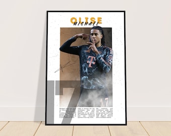 Pôster de futebol de Michael Olise | Arte de parede de Olise | Impressão de futebol | Presente para um fã de futebol | Pôster de futebol autografado | Bayern de Munique