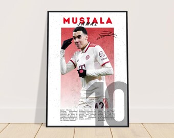 Pôster de futebol de Jamal Musiala | Arte de parede de Musiala | Impressão de futebol | Presente para um fã de futebol | Pôster de futebol autografado | Bayern de Munique