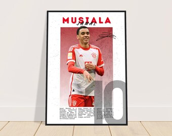 Pôster de futebol de Jamal Musiala | Arte de parede de Musiala | Impressão de futebol | Presente para um fã de futebol | Pôster de futebol autografado | Bayern de Munique
