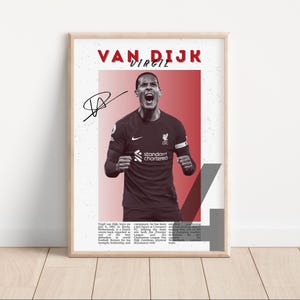 Virgil van Dijk Football Poster | VVD Wall Art | Soccer Print | Gift for Football Fan | Signed Football Poster | Sports Decor | Liverpool