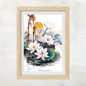 日本の蓮池の版画:アジアの花の風景画の壁アート - Etsy 日本 日本の蓮池の版画:アジアの花の風景画の壁アート - Etsy 日本