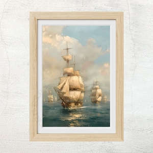 Antique Sailing Ship Print - Classic Naval Art - Tall Ship Wall Decor - Maritime Decor - Ocean Painting