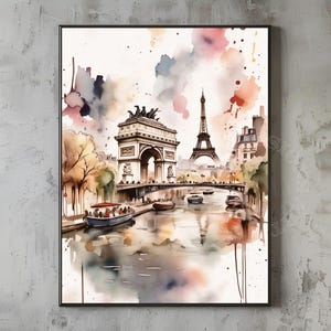 Architectural Fine Art Prints in Splendor: Paris Landmarks Inkwash Print | River Seine Wall Art, Unframed Fine Art Prints
